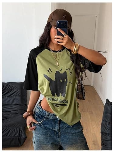 SOLY HUX Women's Cute Graphic T Shirts Preppy Baggy Tees Raglan Sleeve Aesthetic Oversized Tops Streetwear thumbnail 6