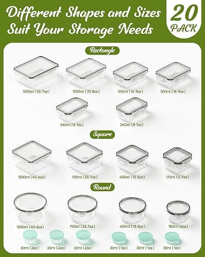 40 Piece Food Storage Containers with Lids(20 Containers & 20 Lids), BPA-Free Plastic Food Containers for Kitchen Storage and Organization, Leak Proof Meal Prep Container, Includes Labels & Pen thumbnail 3