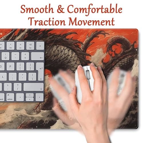 ProbTis Chinese Dragon and Great Wave XL Anime Gaming Keyboard Desk Mat, Non-Slip Rubber Base Mouse Pad for Home Office, 31.5"x11.8" (Dragon) thumbnail 5