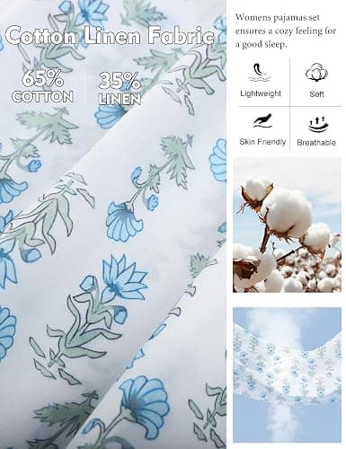 Flygo Womens Floral Pajamas Set Casual 2 Piece Outfits Button Down Shirt Shorts Linen Pj Lounge Sets Beach Vacation Wear thumbnail 5