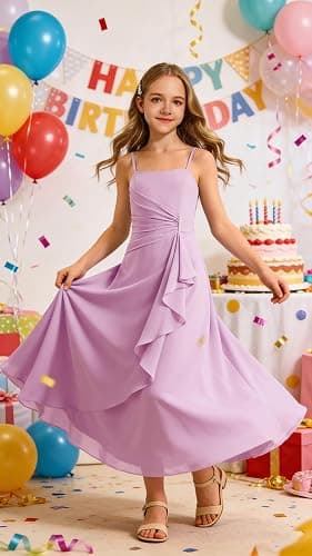 Augday Spaghetti Straps Chiffon Junior Bridesmaid Dress Ruffles A-Line Flower Girl Formal Gown UJR152 thumbnail 8