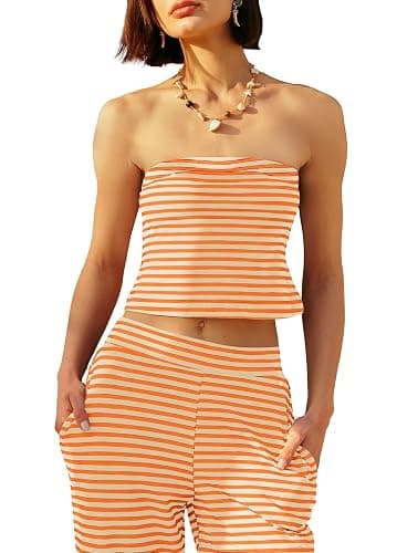 Panadila Womens Striped Two Piece Sets Summer Lounge Outfits Sailor Tube Top and Pants Matching Set Beach Vacation Travel Y2k thumbnail 2