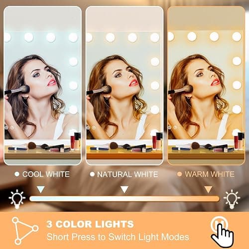 Moonee Vanity Mirror with Lights, Hollywood Lighted Makeup Mirror with 15 Dimmable Bulbs and 10X Magnification, 3 Colors Modes, Aluminum Metal Frame, Light Up Mirror for Tabletop or Wall（23" x 18"） thumbnail 3