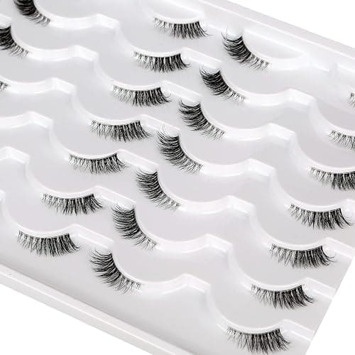 Half False Eyelashes with Clear Band Wispy Cat Eye Look Natural Short Small 3/4 Accent Lashes Faux Mink Fake Eyelash Strips 14 Pairs Pack thumbnail 2