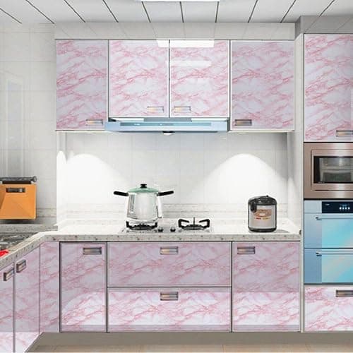 practicalWs 15.7 in × 118 in White Pink Marble Stick Paper Peel and Stick Countertops Self-Adhesive Vinyl Watertight Wallpaper Great As Cabinets Drawer Shelf Wall Crafts Wall Paper Decorations - 15.7" x 118.1" - Pink/White thumbnail 2