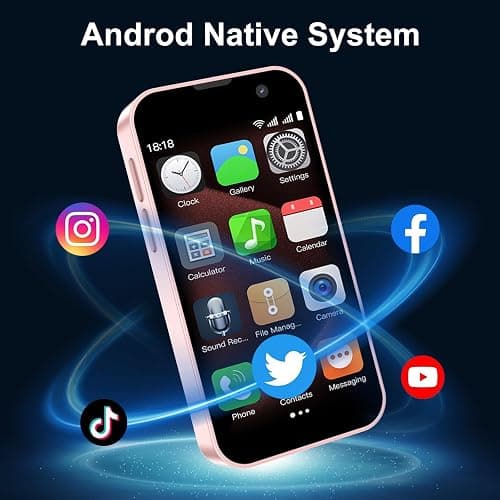 Zylofy Mini Phone 3.0" Unlocked Mini Smartphone for Kids World's Smallest Cell Phone Quad Core Dual Sim Card Face ID Android Compact Small Mobile Phones for Student Pocket 2GB+16GB Pink thumbnail 3