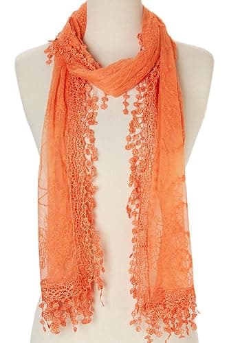 Women's lightweight Feminine Lace teardrop fringe Vintage Mesh Crochet Tassel Scarf for Women - Image 1