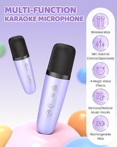 YLL Mini Karaoke Machine for Kids Adults, Bluetooth Speaker with 2 Wireless Microphones, TOP Christmas Birthday Gifts Toys for Girls Ages 3, 4, 5, 6, 7, 8, 9,10,11,12+ Years Old Toddler(Purple-3 Mics) thumbnail 6