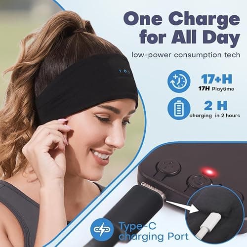 TOPIEI Sleep Headphones Bluetooth Headband for Side Sleeper, 17 Hours Playtime, Wireless Headband Headphones with HD Stereo Speakers for Workout,Running,Yoga, Ideal Gifts for Men, Women, Teens, Black thumbnail 2