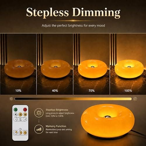 MIXL Orange Donut Table Lamp,Ambient Lighting Lamp,Aesthetic Room Decor | Blown Glass Lampshade,Stepless Dimming,Touch and Remote Control,Ideal for Gift,Suit for Living Room,Mid Century Modern Style thumbnail 6