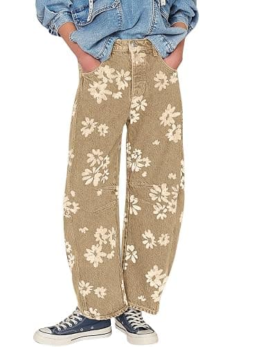loveimgs Women Y2k Distressed Barrel Jeans Baggy Wide Leg Jeans Floral Printed Boyfriend Patchwork Denim Pants - Image 1