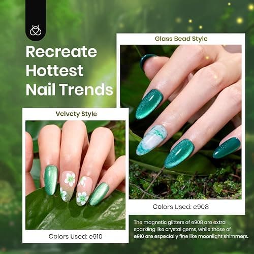 Beetles Green Cat Eye Gel Nail Polish Set, Enchanted Forest Glitter Gel | 6 Colors Mint Matcha Emerald Glitter Cat Eye Gel Polish, Summer Enchanted Forest UV LED Soak Off Nail Kit for DIY Salon Home thumbnail 2