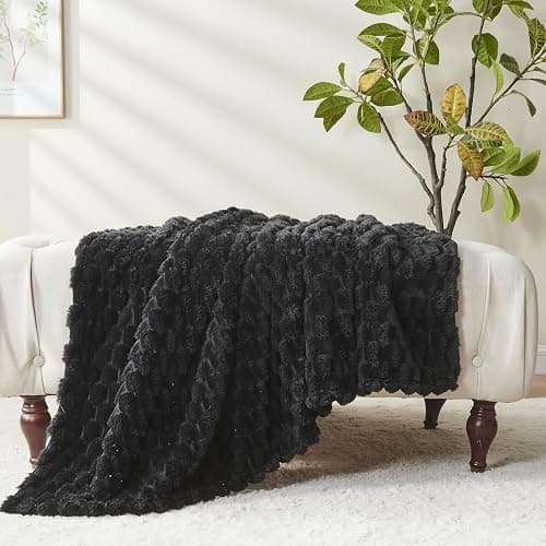 NEWCOSPLAY Super Soft Throw Blanket Black Premium Silky Flannel Fleece 3D Clouds Stylish Jacquard Lightweight Bed Blanket All Season Use 350GSM (Black, Throw(50"x60")) thumbnail 6