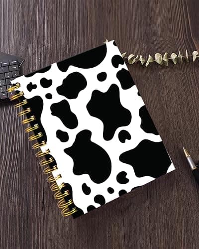 iampanda Spiral Journal Notebook,Strong Twin-Wire Binding with Premium Paper for Girl Women,Cute 60 Sheets A5 College Ruled Notebook/Journal,Perfect for School Office Home Gifts,Black White Cow Print thumbnail 2