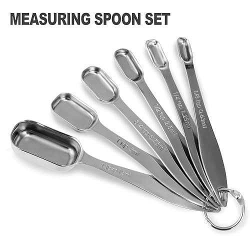 13-piece Measuring Cups and Spoons Set, 18/8 Stainless Steel Heavy Duty Ergonomic Handle with Ring Connector, Silver thumbnail 5