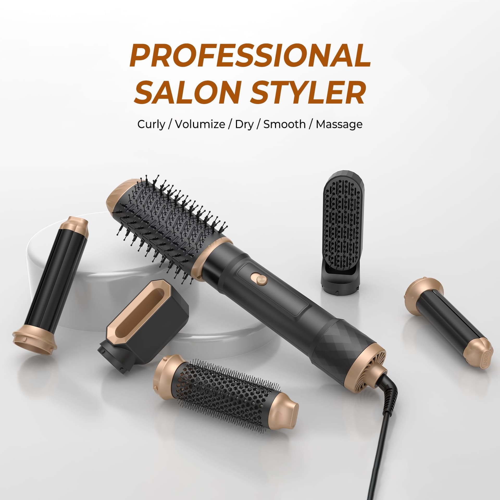 Haardrogerborstel, 6-in-1 Air Styler, 1000 W, föhnborstel met haardroger, ronde borstel, luchtkrultang, stijlborstel voor haar, zwart thumbnail 4