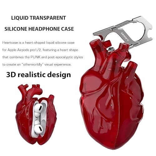 Heart-Shaped Liquid Silicone Protective Case for AirPods Pro 2/1 – Drop-Proof Cover with Metal Hook, Compatible with AirPods Pro Charging Case (Red) thumbnail 3