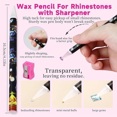 ESUOHYM 10 Pcs Wax Pencil for Bedazzling with 10 Pcs Diamond Art Trays | High Adhesion Bedazzling Wax Pen for Resin Gem, Trays for Sort Rhinestones, Rhinestone Picker Tools for DIY Art Craft Project thumbnail 3