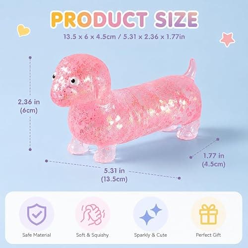 Dachshund Squishy, Glitter Weiner Dog Maltose Stress Ball, Slow Rise Fidget for Anxiety Relief, Soft Squeeze Desk Gadget for Home Office Travel (Blue) thumbnail 3