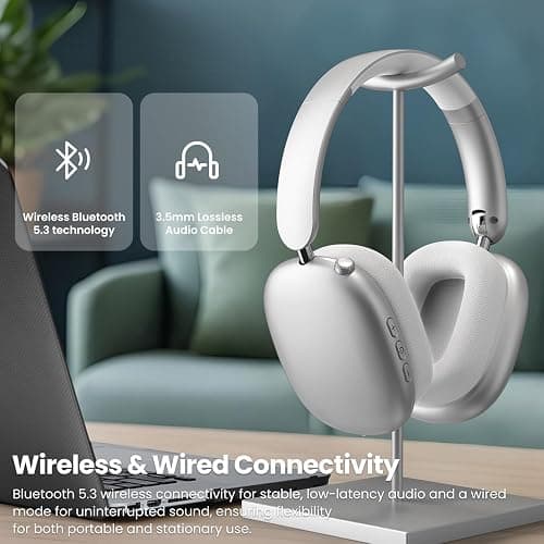 Wentronic Y01 Wireless Over Ear Headphones, Noise Canceling Bluetooth 5.3 Headphones with Microphones,Hi-Res Audio,48H Playtime,Foldable,Breathable Soft Earpads for iOS/Android/Samsung/PC-Silver thumbnail 6