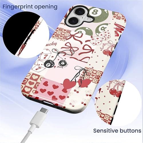 ZHEGAILIAN Case for iPhone 17,Durable Drop Protection Shockproof Silicone + Hard PC 2 in 1 Hybrid Protective Cover with Stylish Pattern Design - Retro Collage 8 Ball Cherry thumbnail 3
