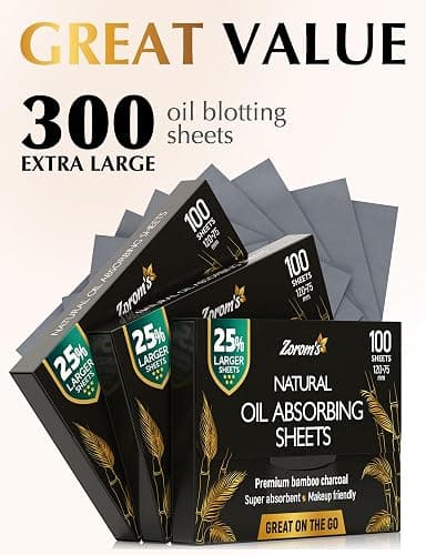XL Oil Blotting Sheets for Face – 3pk/300 Makeup Friendly – High Absorbency | Mattifying Papers with Bamboo Charcoal - 25% Larger & Easy Dispensing - Perfect for Keeping in Purse - Gteat on the Go thumbnail 9
