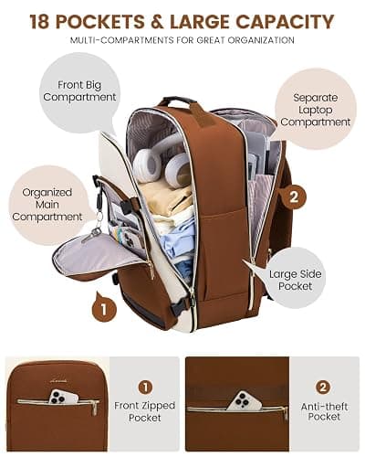 LOVEVOOK 56L Travel Backpack for Women & Men, Airline Approved Carry On Luggage with 3 Packing Cubes, TSA Overnight Bags, Waterproof Personal Item Bag, Weekender Essentials Backpacks fits 17" Laptop thumbnail 4