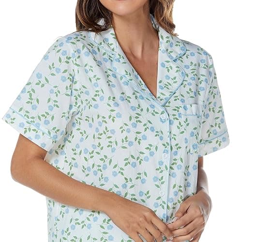 LUBOT 100% Cotton Pajamas for Women 2 Piece PJ Set Woven Poplin Ladies Button Down Short Sleeve Summer Sleepwear S-XXL thumbnail 3