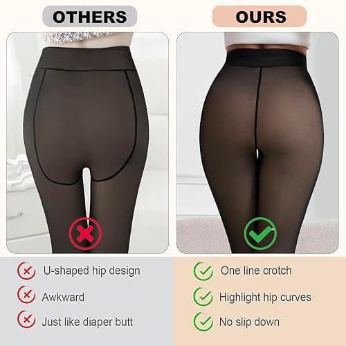 Apriddeo 2025 One-Seam More Warmth Women Fleece Lined Tights Fake Translucent High Waist Thermal Pantyhose Sheer Legging thumbnail 2