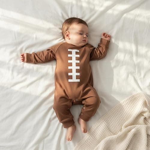 allshope Newborn Baby Boy Girl Fall Outfit Romper Sweatshirt Football Rugby Print Jumpsuit Bodysuit Infant Clothes thumbnail 2