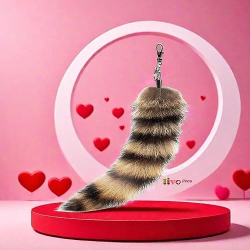 Iivos Fluffy Therian Raccoon Tail Keychain - Soft Raccoon Fur, Durable, Perfect for Cosplay, Renaissance Fairs thumbnail 4