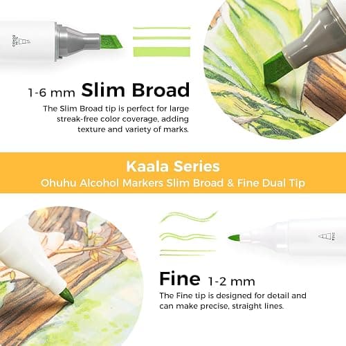Ohuhu Markers, 108 Colours Slim Broad and Fine Double Tipped Refillable Alcohol Markers, Art Pens for Artists Adults Colouring Drawing Sketching Illustrations Design Anime - Kaala Series thumbnail 3