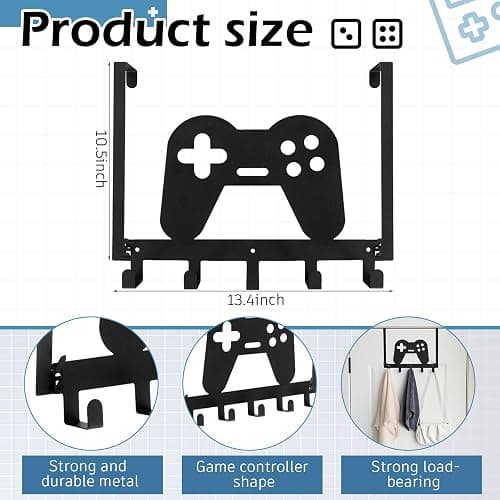 Reallnaive Game Over The Door Hooks Gamer Bathroom Decor Gamepad Hanger Wall Mount Rack Holder for Towel, Hat, Coat, Cloth, Keychain, Bag, Teen Boy Room Gift Decor thumbnail 3