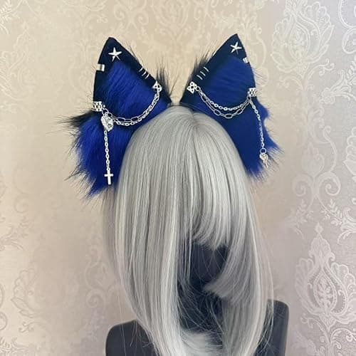 Cat Fox Wolf Ears and Tail Set - Plush Cosplay Clips Headband and Tail for Halloween, Costume Accessories,Gothic Punk 02ALL thumbnail 3