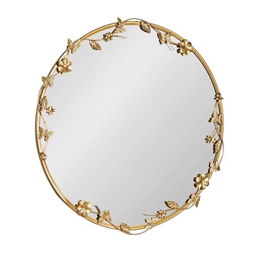 Kate and Laurel Rosella Modern Ornate Round Wall Mirror, 26 Inch Diameter, Gold, Circle Mirror with Floral Detailing for Use as Bathroom Mirror for Over Sink or Cute Dorm Room Decor - Image 1