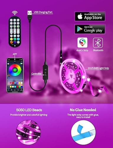 MATICOD RGB LED TV Strip USB Lights for Backlight and Behind, App Remote Control, Music Sync, Multicolor, 9.84FT for 32"-43" TV thumbnail 6