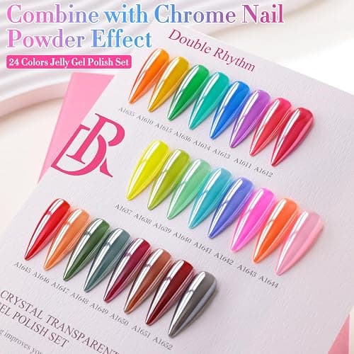 Double Rhythm 28Pcs 0.5Oz Gel Nail Polish Set Same Color Same Bottle Soak Off Gel Polish Kit Nail Art Manicure Salon DIY at Home for Women (Neon Jelly Sheer Collection-T24-11) thumbnail 3