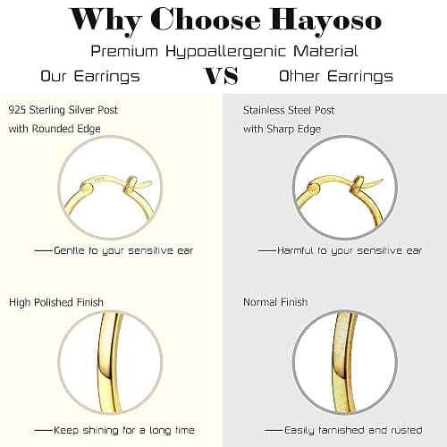Hayoso 18K Gold Plated Hoop Earrings - 925 Sterling Silver Hoop Earrings Womens Hypoallergenic Hoops | Square Tube Hoop Earrings for Women 15mm/ 20mm /30mm /40mm thumbnail 7
