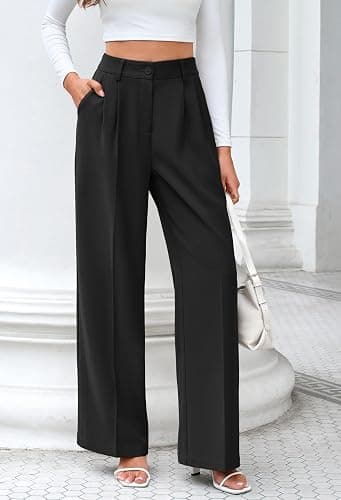 FUNYYZO Wide Leg Dress Pants for Women Work Slacks Business Casual Outfits | Office Dress Pants for Women, High Waisted, Stretchy Back Elastic Waistband, Multiple Color Size, Casual, Loose Summer Pants thumbnail 3