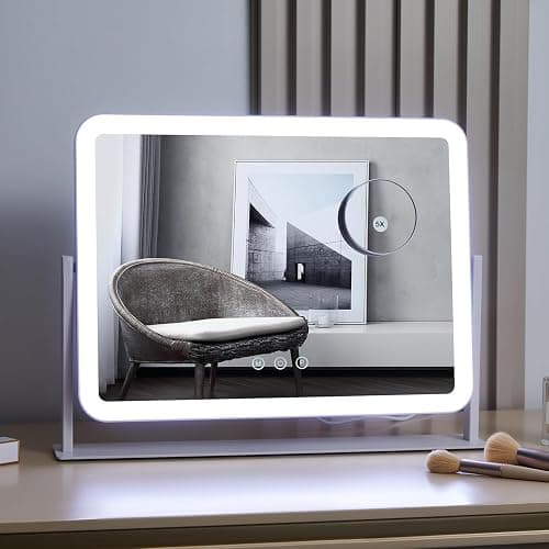 HIEEY Vanity Mirror with Lights, Lighted Makeup Mirror, Three Color Lighting Modes, and 5X Magnification Mirror, Smart Touch Control, 360°Rotation (17.4" x 13.5" White,Gift Box) thumbnail 4