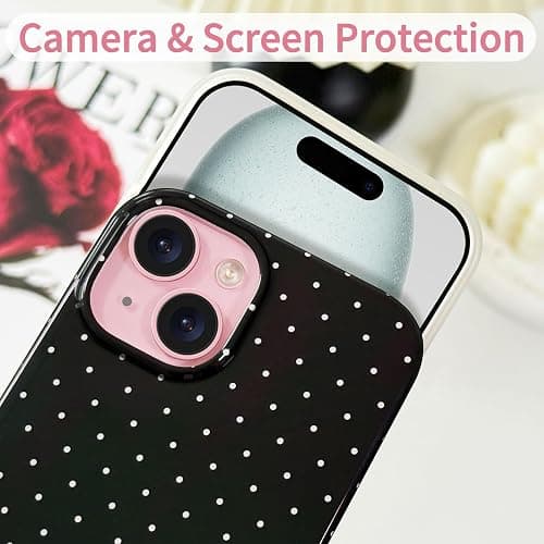 Hython for iPhone 15 Case Cute Polka Dot Aesthetic Design Simple Cover 6.1", Thin Slim Anti-Scratch Soft TPU Bumper Shockproof Rubber Protective Phone Cases for Women Girls Girly Boys, Black thumbnail 3