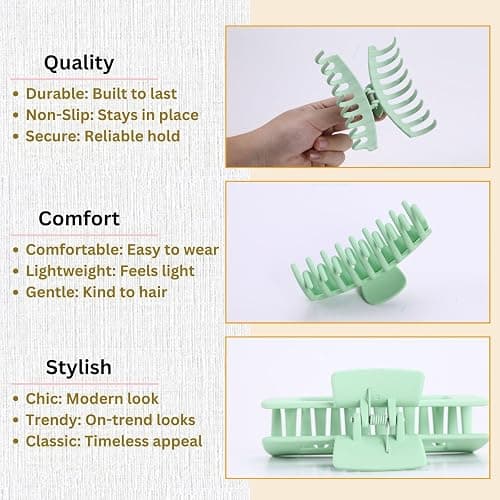 LuSeren 8 Pack Hair Clips for Women 4.3 Inch Large Hair Claw Clips for Women Thin Thick Curly Hair, Big Matte Banana Clips,Strong Hold jaw clips White Light Green Light Brown Light Gray thumbnail 5