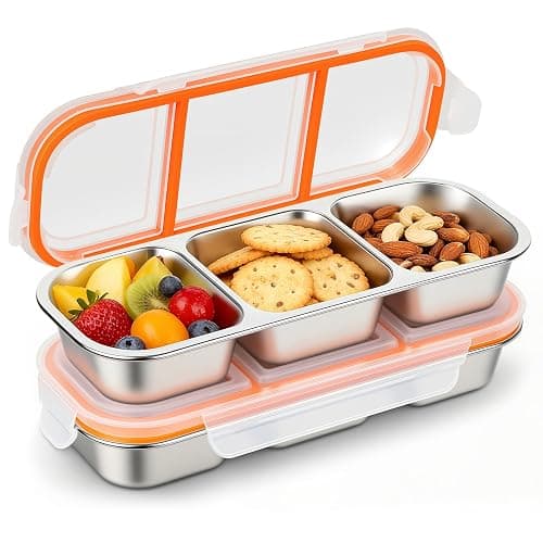 Snackbox,2 Stück Edelstahl Snack-Behälter mit Fächern und Transparent Kunststoff-Deckel, Stapelbar Edelstahl Lebensmittel Lagerung Brotzeit Behälter,Tragbare Snack-Platten für Schule Arbeit Camping thumbnail 8