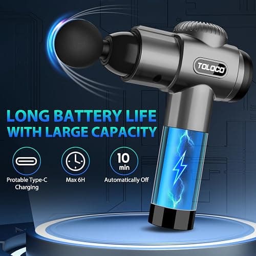 TOLOCO Massage Gun, Deep Tissue Back Massager for Athletes with 10 Massage Heads, Electric Muscle Percussion Massager for Any Pain Relief, FSA and HSA Eligible, Gifts for Fathers Day, Grey thumbnail 3