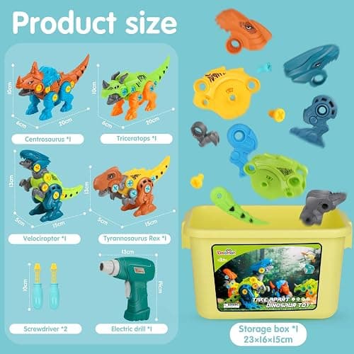 Dreamon Dinosaure Jouet Enfant Garcon 3 4 5 7 8 Ans avec Boîte de Rangement Perceuse Électrique DIY Construction Puzzle Jouet Cadeau pour Garçons Filles thumbnail 6