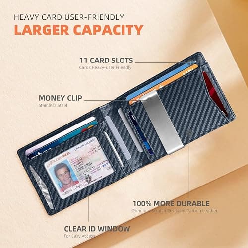 RUNBOX Slim Wallet for Men - RFID Blocking Leather Bifold with Money Clip | Minimalist Front Pocket Wallet Holds 11 Cards,Slim Thin Design,RFID Blocking Protection, Practical Birthday Gifts for Men thumbnail 3