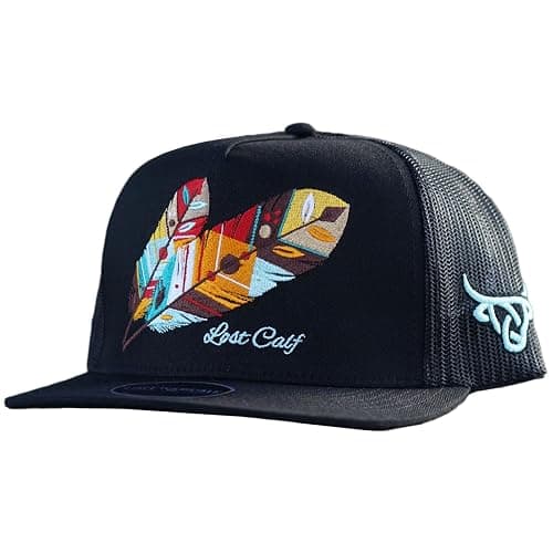 Lost Calf Feather Black Flat Trucker Cap - Image 1