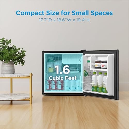 Midea WHS-65LB1 Mini Fridge, 1.6 Cu.ft Energy Star Certified Mini Refrigerator, Adjustable Thermostat, Reversible Door, Low Noise for Dorm, Office, Bedroom, Black thumbnail 3