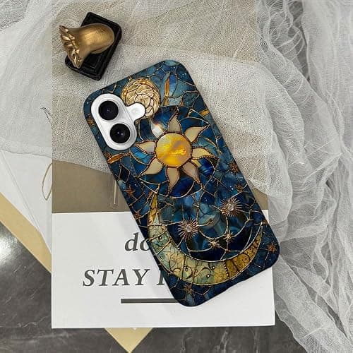 TnXee Case Compatible with iPhone 17,Fall Prevention Hybrid 2-Layer Hard Shell Phone Cover for Girls Boys,Sun Moon Celestial Glass thumbnail 5