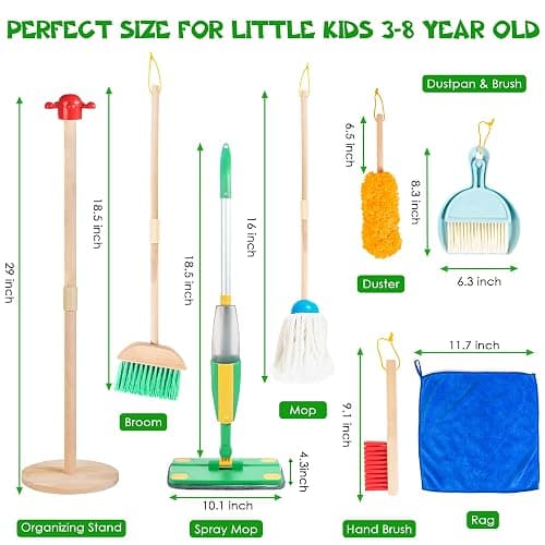 Wooden Kids Cleaning Set with Spray Mop, Montessori Cleaning Toys Real Water Sprayer and Toddler Broom Mop Set, Housework Pretend Play Toy Gift for Boys Girls Ages 3+ thumbnail 2